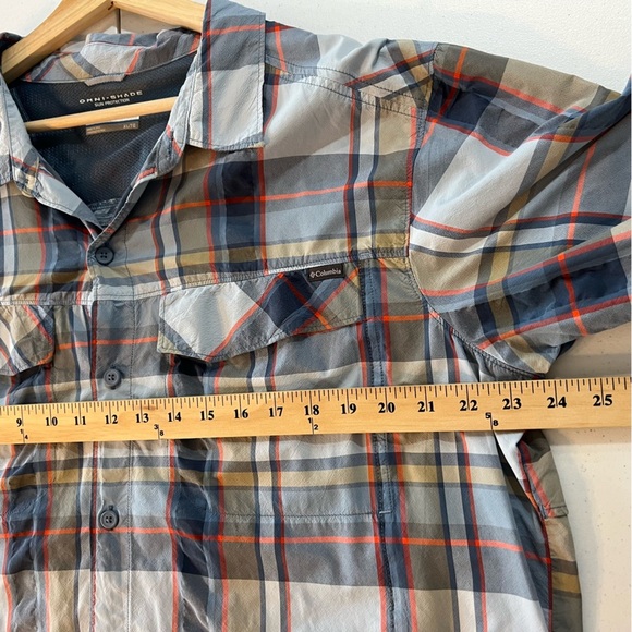 Columbia Shirt Mens Omni-Shade Vented Short Sleeve Outdoor Plaid Blue Size XL - Picture 8 of 11